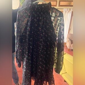 Cynthia Rowley ruffled black flowered sheer short dress